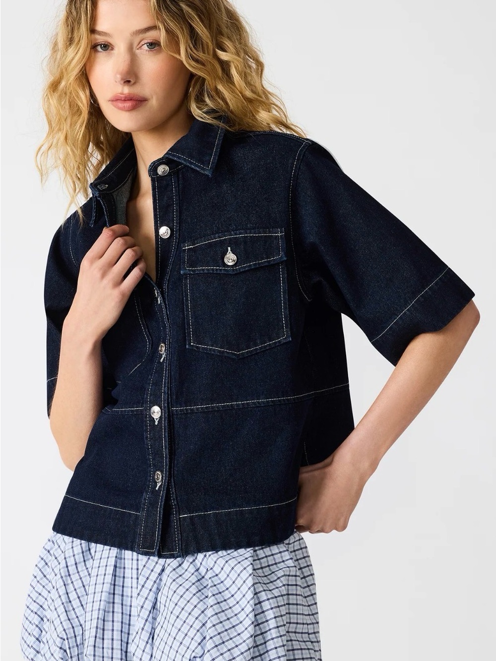 Velvet Heart Dark Indigo Short-Sleeve Denim Shirt